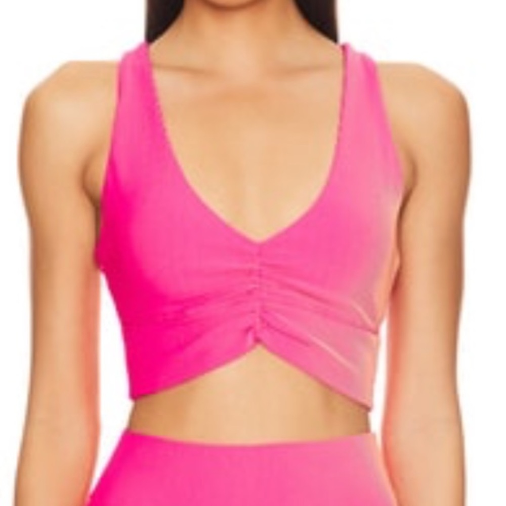 Beach Riot Mindy sunset Pink ribbed sports bra swim ruched Top sz S